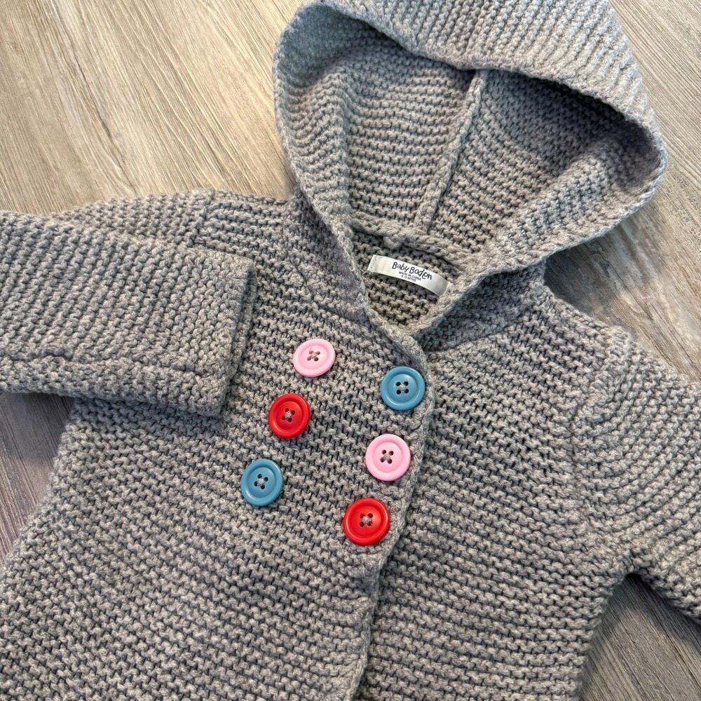 Baby Boden 6-12 Months Knit Wool Cashmere Button Hoodie Cardigan